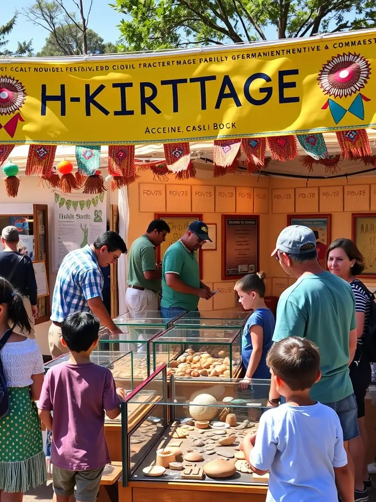 A vibrant image of a heritage festival where the Association Archéologique de Provence has a booth showcasing artifacts and engaging with the local community.