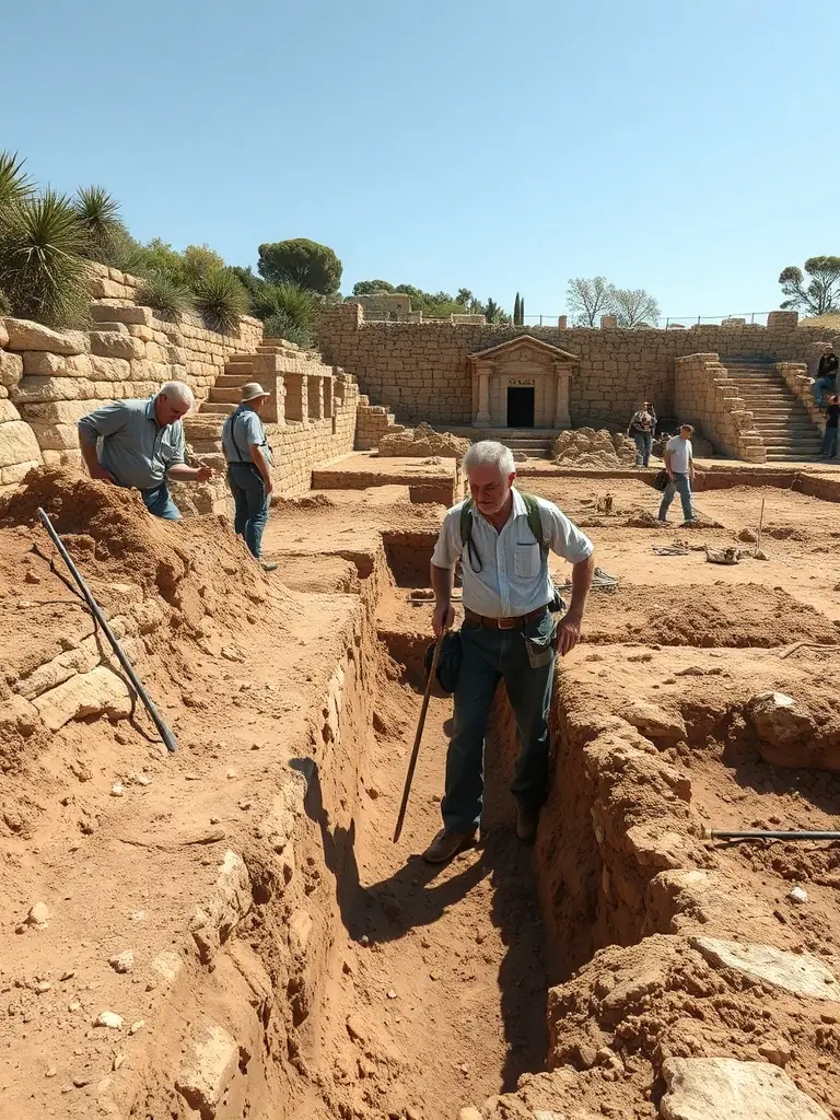 An image of archaeologists carefully excavating an ancient site with tools and excavation trenches in Provence, France.